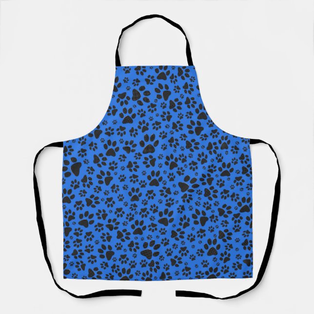Dog Paws Black & White Polka Dot on tech blue Apron (Front)