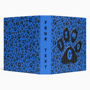 Dog Paws Black & White Polka Dot on tech blue Binder