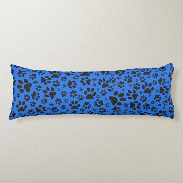 Dog Paws Black & White Polka Dot on tech blue Body Pillow (Front)