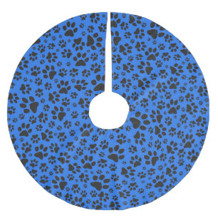 Dog Paws Black & White Polka Dot on tech blue Brushed Polyester Tree Skirt