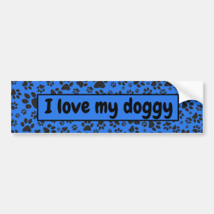 Dog Paws Black & White Polka Dot on tech blue Bumper Sticker