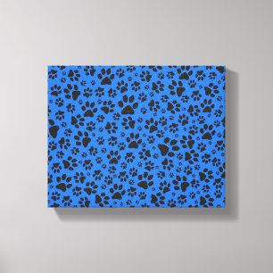 Dog Paws Black & White Polka Dot on tech blue Canvas Print