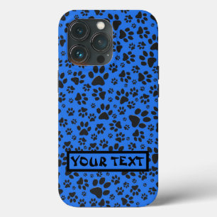 Dog Paws Black & White Polka Dot on tech blue iPhone 13 Pro Case