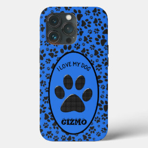 Dog Paws Black & White Polka Dot on tech blue iPhone 13 Pro Case