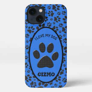Dog Paws Black & White Polka Dot on tech blue iPhone 13 Case