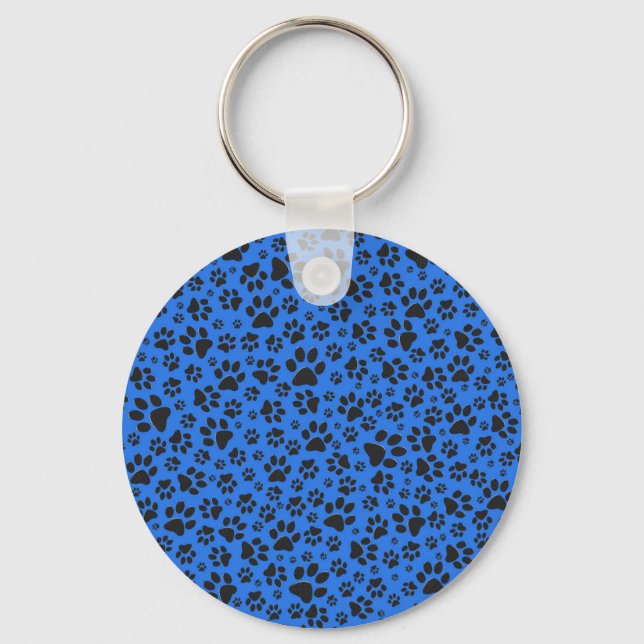 Dog Paws Black & White Polka Dot on tech blue Keychain (Front)