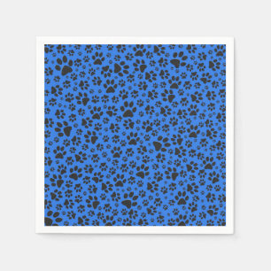 Dog Paws Black & White Polka Dot on tech blue Napkin
