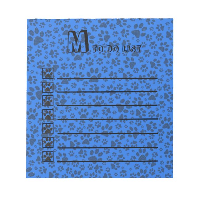 Dog Paws Black & White Polka Dot on tech blue Notepad (Front)
