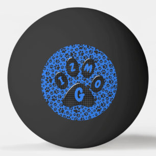 Dog Paws Black & White Polka Dot on tech blue Ping Pong Ball
