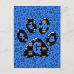 Dog Paws Black & White Polka Dot on tech blue Post Postcard