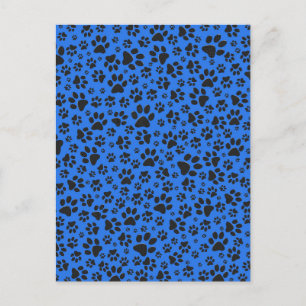 Dog Paws Black & White Polka Dot on tech blue Postcard
