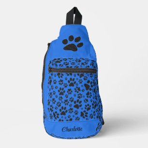 Dog Paws Black & White Polka Dot on tech blue Sling Bag