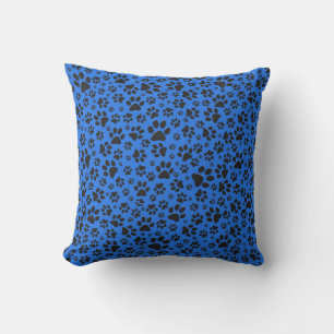 Dog Paws Black & White Polka Dot on tech blue Throw Pillow