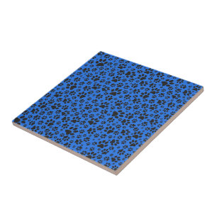 Dog Paws Black & White Polka Dot on tech blue Tile