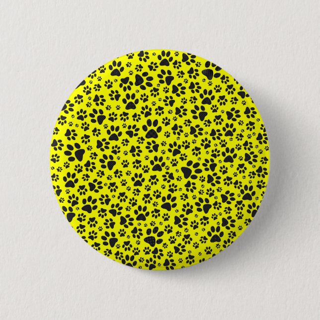 Dog Paws Black & White Polka Dot on yellow 2 Inch Round Button (Front)