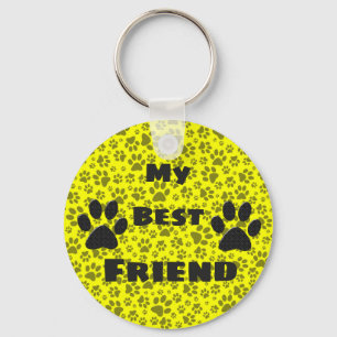Dog Paws Black & White Polka Dot on yellow Keychai Keychain