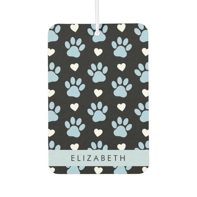Dog Paws, Blue Paws, White Hearts, Your Name Air Freshener (Front)