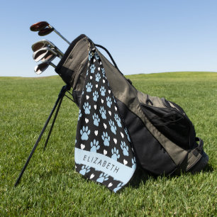 Dog Paws, Blue Paws, White Hearts, Your Name Golf Towel