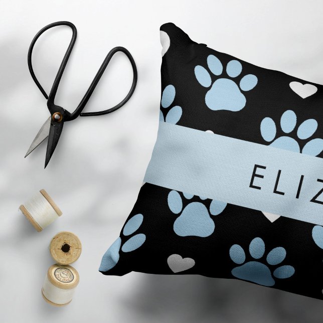 Dog Paws, Blue Paws, White Hearts, Your Name Pillowcase (Creator Uploaded)