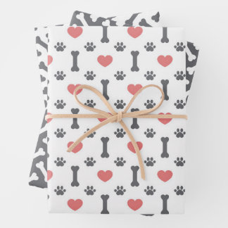  Dog Paws & Bone Print  Wrapping Paper Set of 3