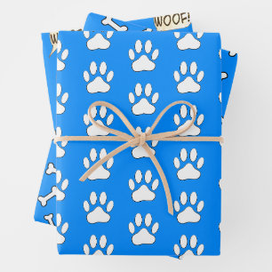 Dog Paws Bones Dog Lovers White And Blue Pattern Wrapping Paper Sheet