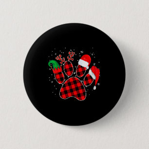 Dog Paws Christmas Buffalo Plaid Paw Santa Elf Rei 2 Inch Round Button