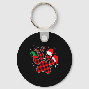 Dog Paws Christmas Buffalo Plaid Paw Santa Elf Rei Keychain