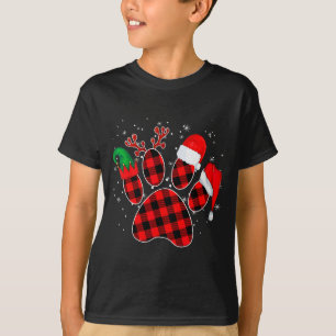 Dog Paws Christmas Buffalo Plaid Paw Santa Elf Rei T-Shirt