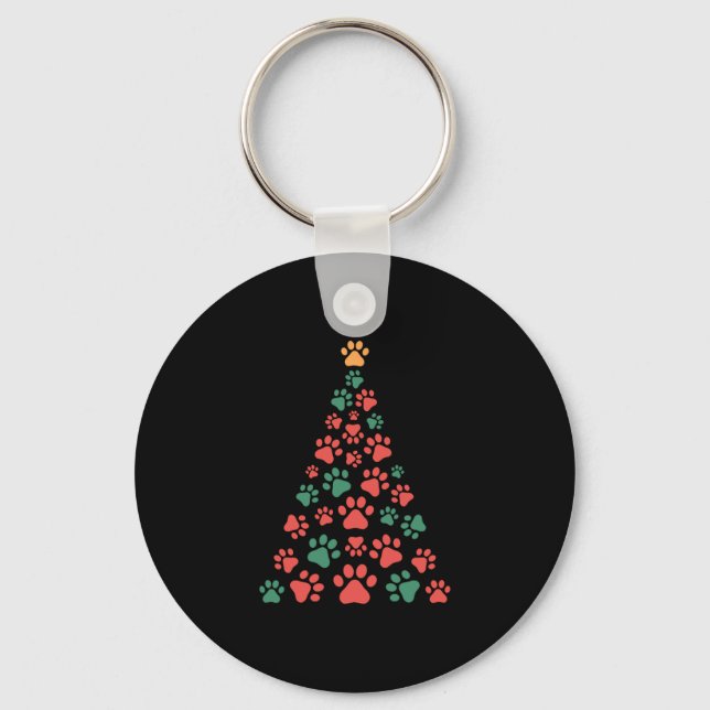 Dog paws Christmas tree for dog lovers Keychain (Front)