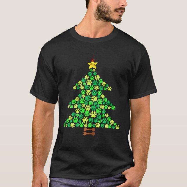 Dog Paws Christmas Tree Lights Xmas Dog Lovers T-Shirt (Front)