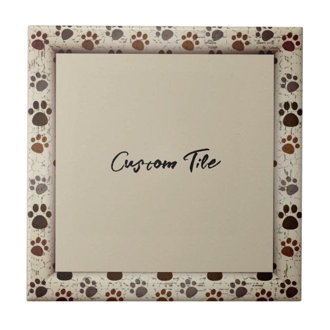 Dog Paws Frame Black Tan Custom |  Ceramic Tile (Front)