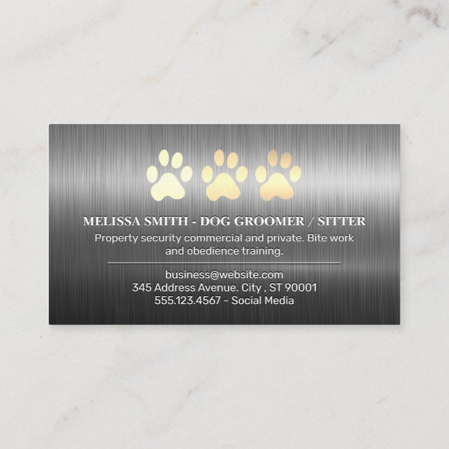 Dog Paws Metal Brushed Business Card (Back)
