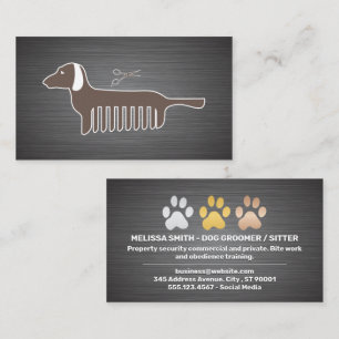 Dog Paws Metal Brushed Dog Comb Business Card