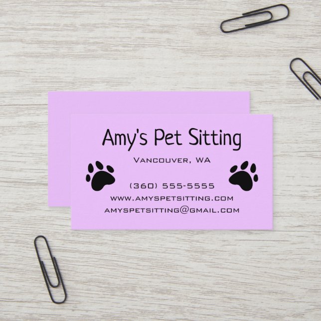 Dog Paws Pastel Purple Business Cards (Front/Back In Situ)