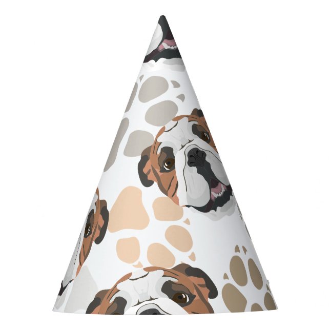 Dog paws pattern English Bulldog Party Hat (Front)
