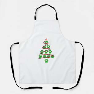 Dog Paws Print Christmas Tree for Dog Lovers  Apron