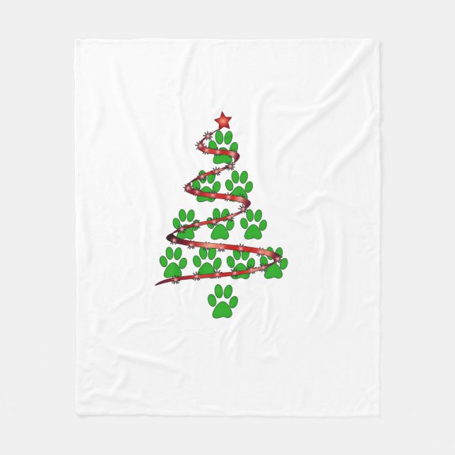 Dog Paws Print Christmas Tree for Dog Lovers  Fleece Blanket (Front)