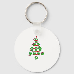 Dog Paws Print Christmas Tree for Dog Lovers Keychain