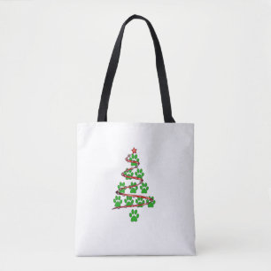 Dog Paws Print Christmas Tree for Dog Lovers Tote Bag