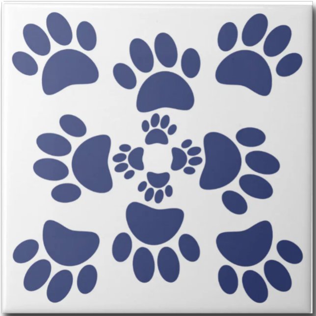 Dog Paws Prints Portuguese Style White and Blue  Tile (Creator Uploaded)
