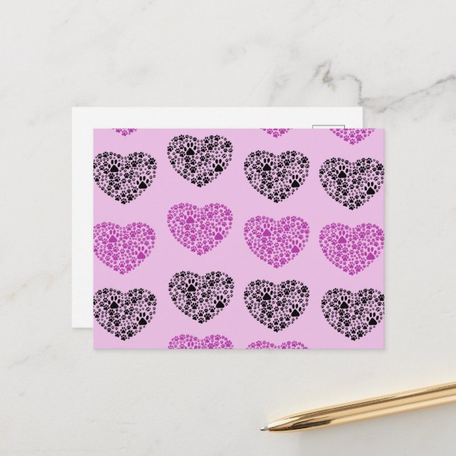 Dog Paws, Puppy Paws, Animal Paws, Heart, Pet Postcard (Front/Back In Situ)