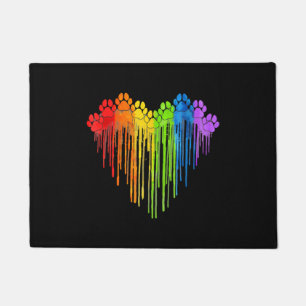 Dog Paws Rainbow Heart Dog Lover Gay Pride LGBT Co Doormat