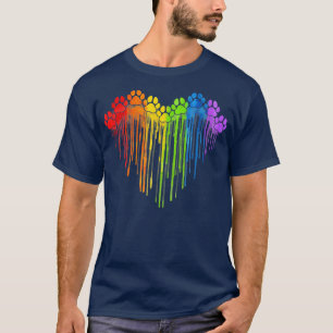 Dog Paws Rainbow Heart Dog Lover Gay Pride LGBT T-Shirt