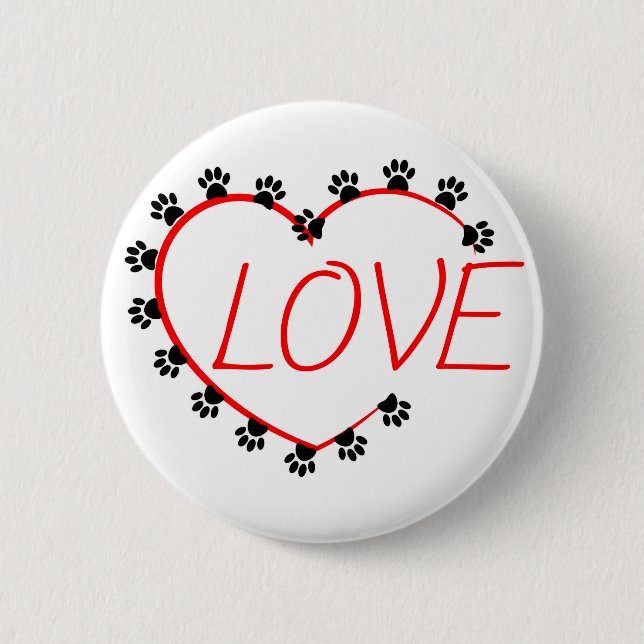 Dog Paws Red Heart Love 2 Inch Round Button (Front)