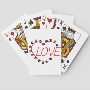 Dog Paws Red Heart Love Playing Cards