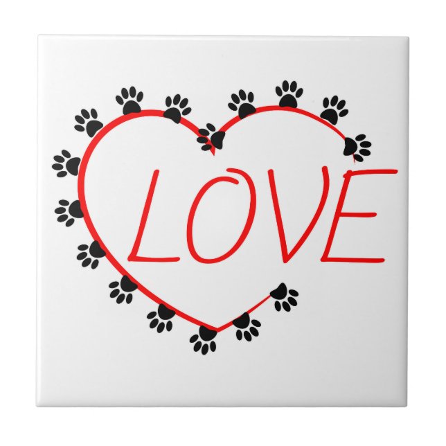 Dog Paws Red Heart Love Tile (Front)