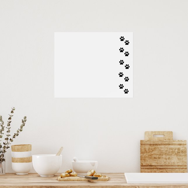 Dog Paws, Traces, Paw-prints - White Black Poster (Kitchen)