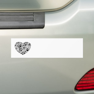 Dog Paws, Trails, Paw-prints, Heart - Black Bumper Sticker