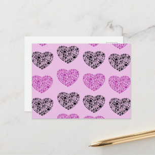 Dog Paws, Trails, Paw-prints, Heart - Black Purple Postcard