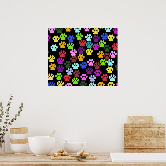 Dog Paws, Trails, Paw-prints - Red Blue Green Poster (Kitchen)